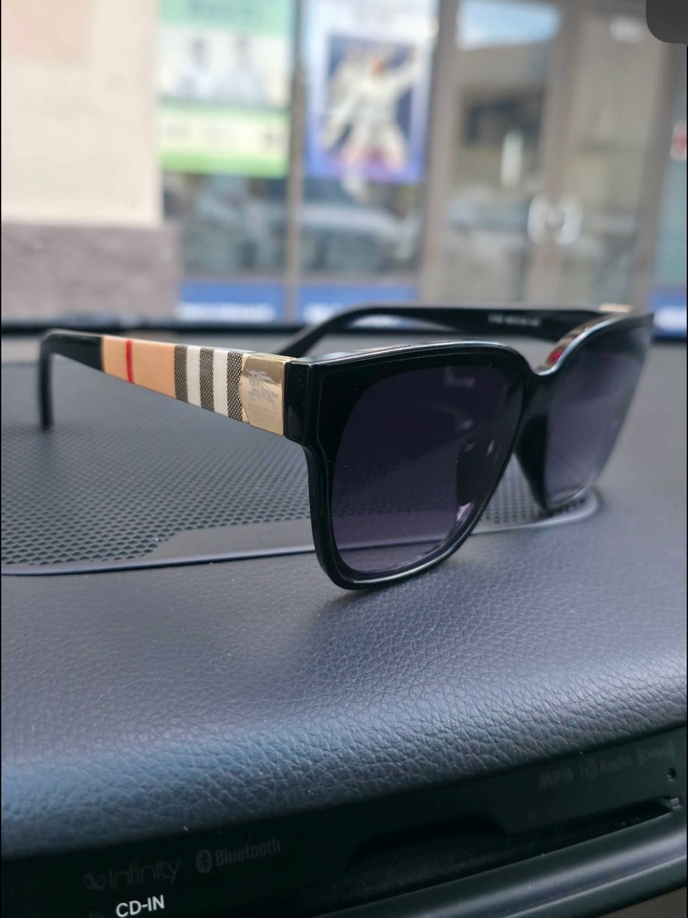 Burberry Black Sunglasses with Signature Beige Nova Check Temples